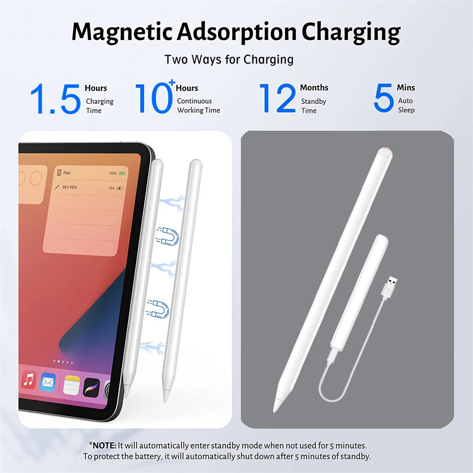 قلم تحديد للشحن اللاسلكي من الجيل الثاني لجهاز Apple iPad Air 4 5 Pro 11 12.9 Mini 6 مع قلم احترافي لرفض النخيل 2