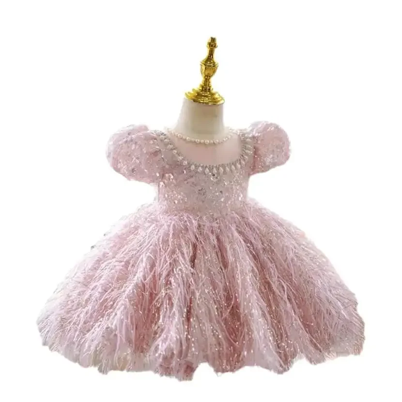 Robe de Rhprincesse pour enfants, conception de perles et de paillettes, robes de demoiselle d'honneur, mariage, anniversaire, fête de baptême, nouveau, éducatif, A3896