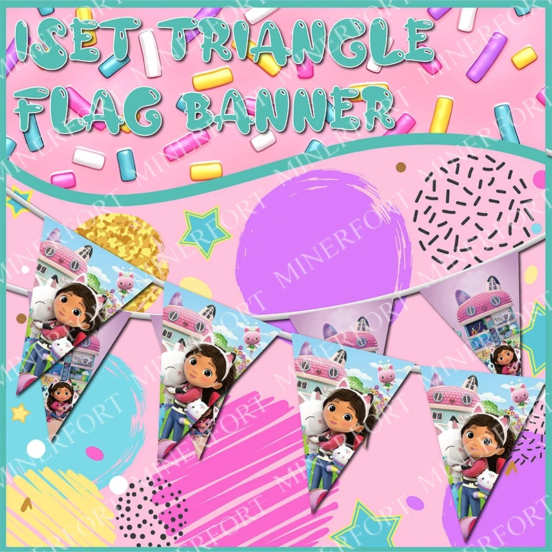 لافتة علم بيت الدمى من غابي لتزيين الحفلات، مستلزمات الحفلات للاستعمال مرة واحدة، زينة حفلات أعياد الميلاد وحفلات أعياد الميلاد، علم معلق #4