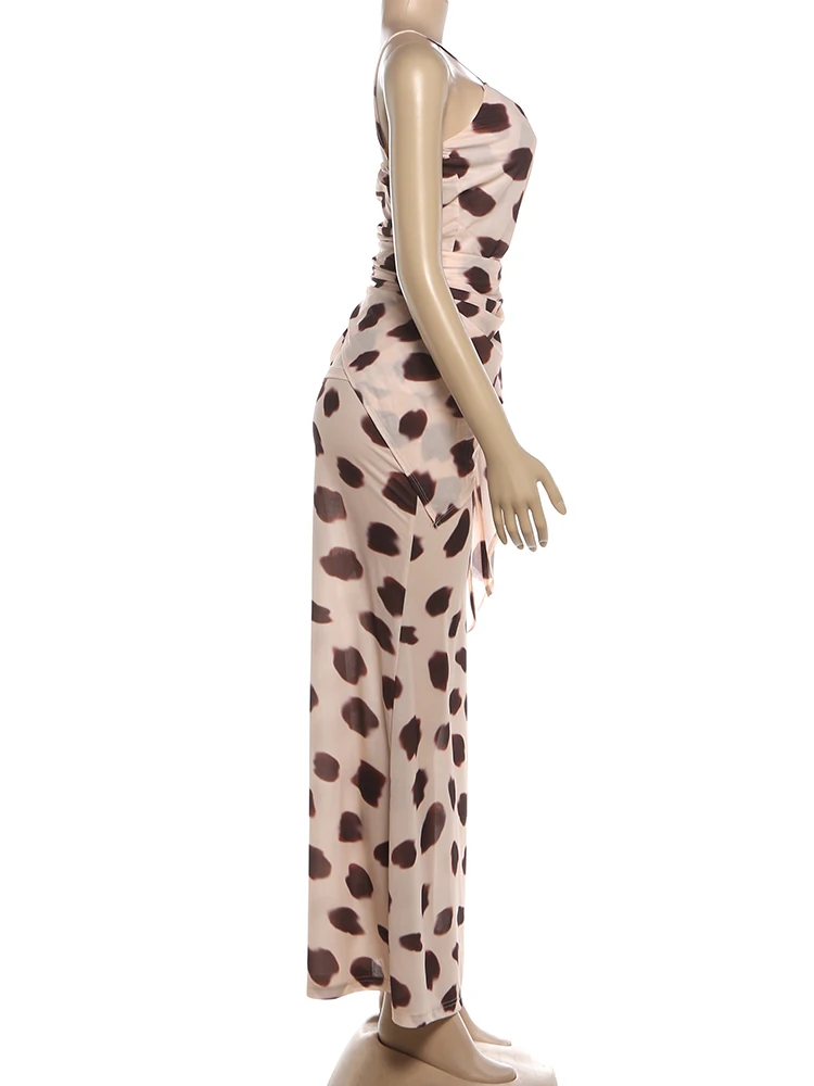 Weird Puss Leopardenmuster 2-teiliges Set Damen Sexy Tanktop mit unregelmäßigem Saum und tiefem Ausschnitt + durchsichtiger Rock Urlaubs- und Party-Outfit – Detail 5