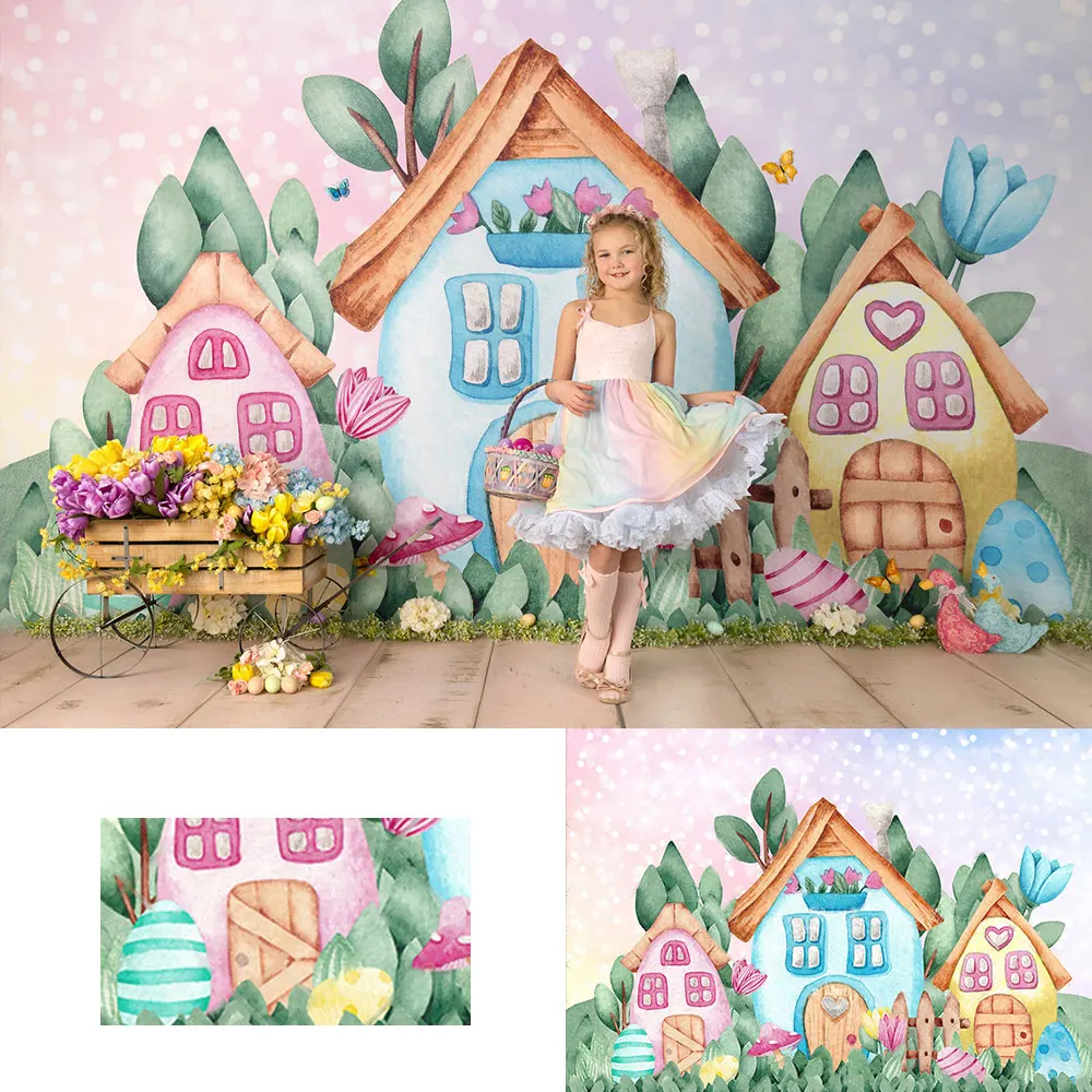 

Happy Easter Backdrop Bunny Village Photography Props Kids Baby Cake Smash Photocall Decor Girls Adult Festival Background