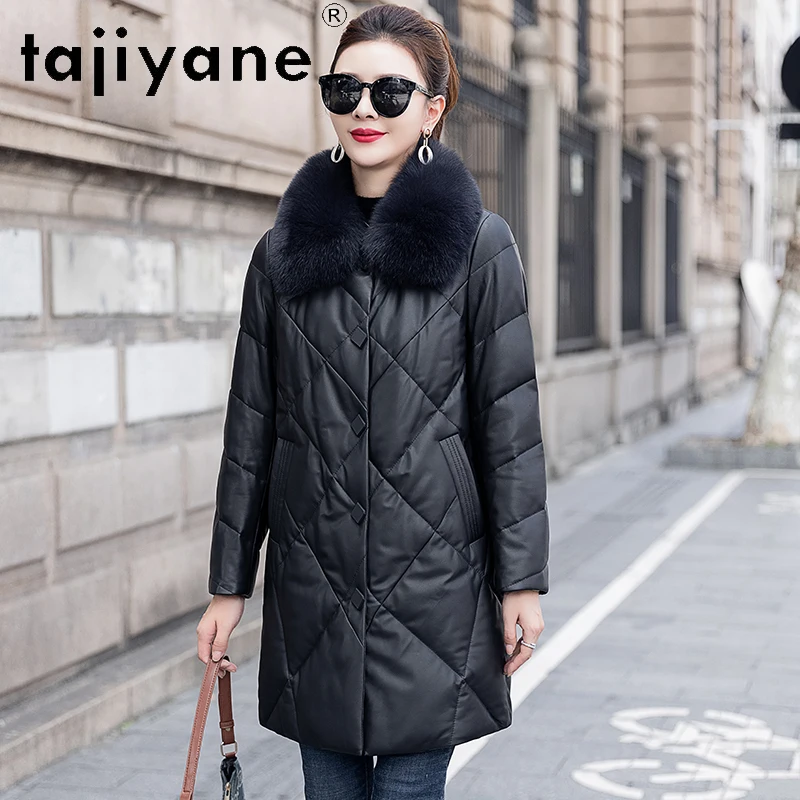 TAJIYANE 100% pelle di pecora Piumino di media lunghezza in vera pelle Piumino da donna Colletto di volpe Capispalla invernale Abbigliamento da donna 2025
