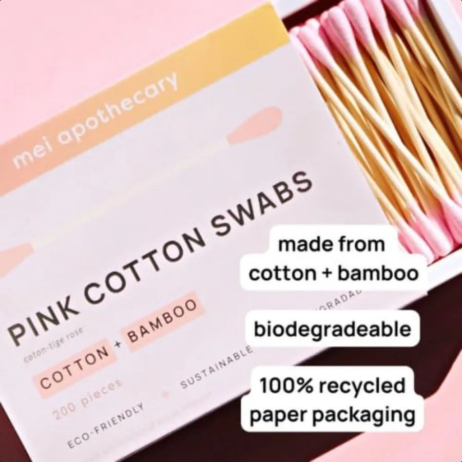 Premium Biodegradable Bamboo Cotton Swabs DoubleTip Makeup Remover MultiUse Pink Cotton Buds Pack of Multiple Pieces