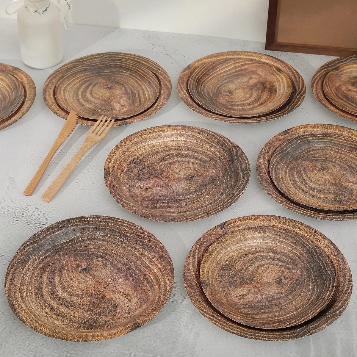 10pcs 7-inch 9-inch retro imitation wood grain disposable plate paper tray birthday party holiday party decoration household ite