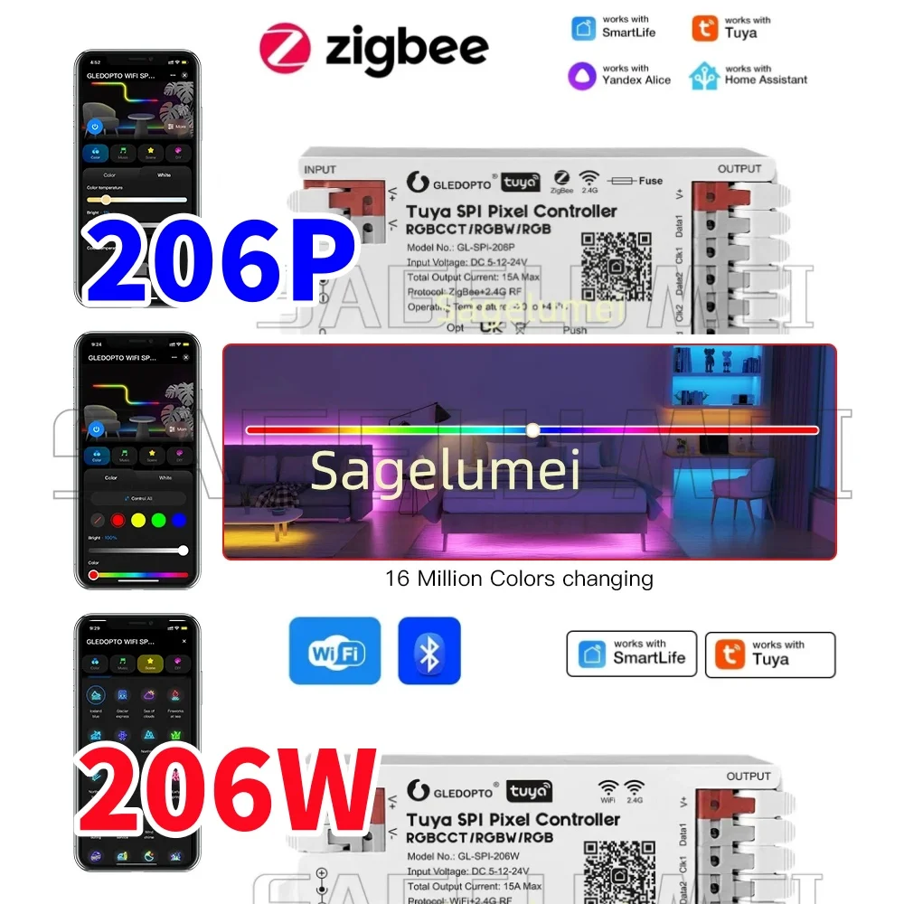 

GLEDOPTO ZigBee GL-SPI-206W GL-SPI-206P WiFi Tuya SPI Цифровой пиксельный светодиодный контроллер Smart Life App Control WS2811 SK6812 WS2801