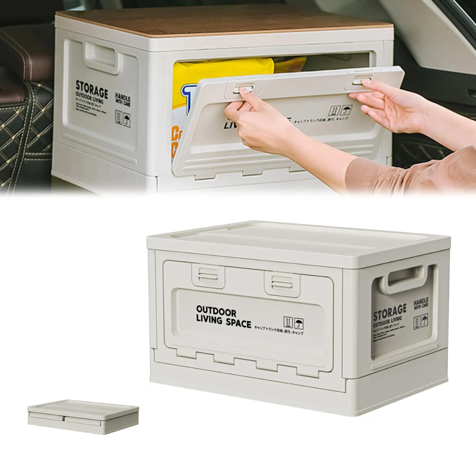 ！@Hot Selling Portable Lightweight Camping Plastic Foldable Storage Box for SUV Multifunctional Snack Clothes Book Storage