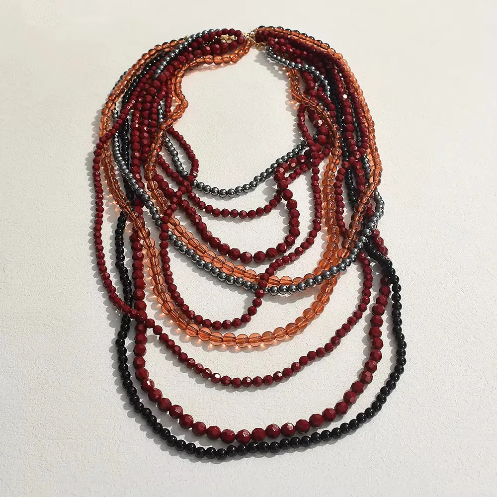 

Vintage Multi-layer Handmade Beads Long Necklace for Women Bohemia Multicolor Resin Beaded Necklace Ethnic Style Jewelry