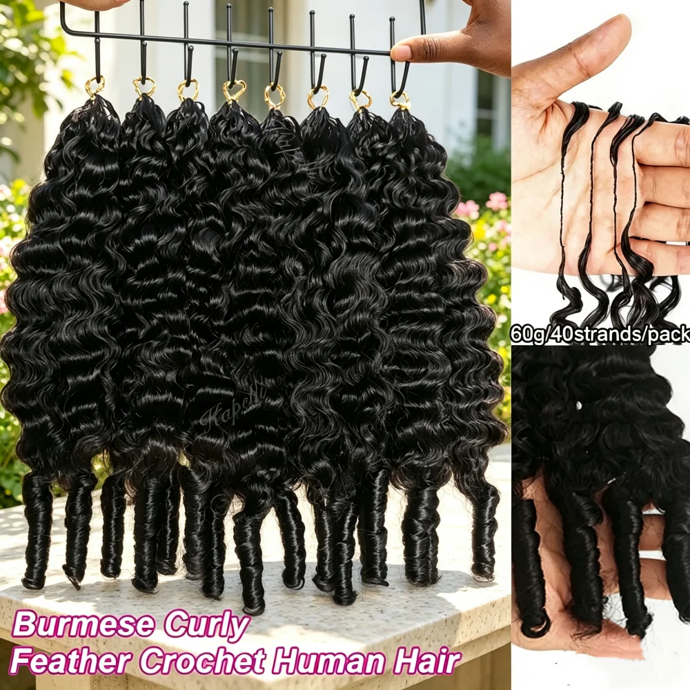 12A Capelli Ricci Birmani per Crochet, Neri Naturali, Realizzati a Macchina, Morbidi come Piume, Fasci di Capelli Ricci, Estensioni per Capelli Ricci a Piuma