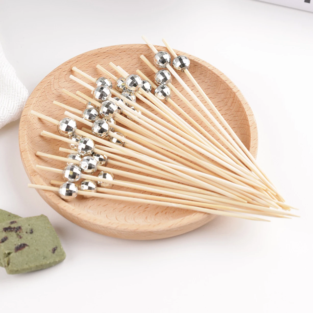 100Pcs 80s Mirror Disco Ball Disposable Bamboo Food Picks Buffet Dessert Fruit Forks for 70s Disco Birthday Wedding Party Decor