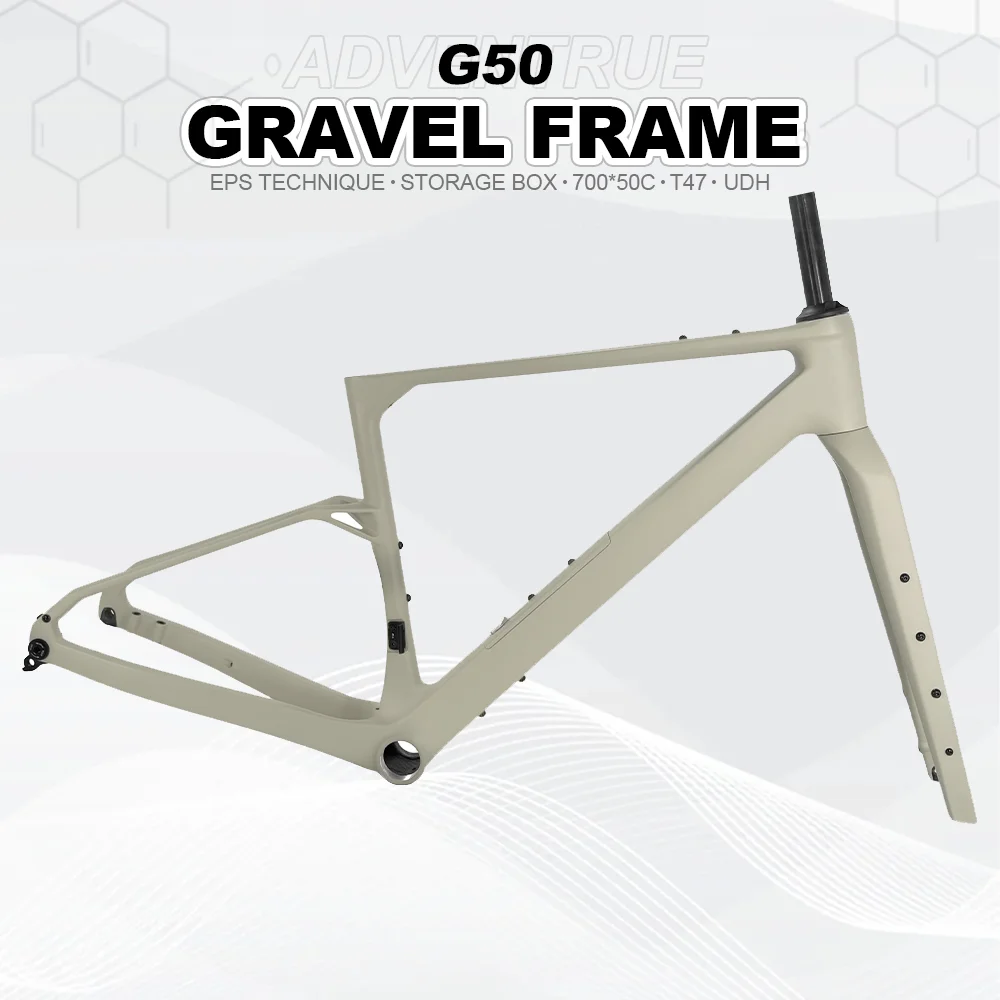 

G50 T1000 Carbon Gravel Bicycle Frameset 700C*50C UDH Thread T47 86.5 Storage Box Hidden Cable 160/180 Disc Brake Compatible