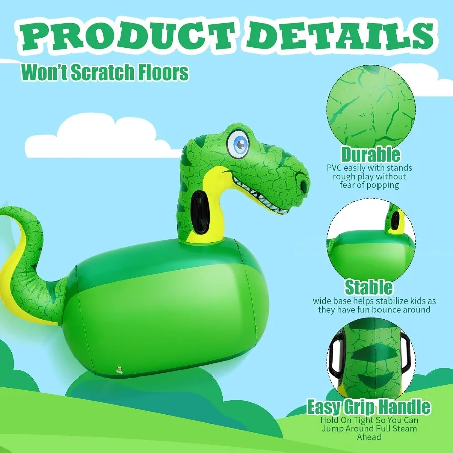 4 قطع لعبة قفز ديناصور عملاقة قابلة للنفخ مقاس 51 بوصة للركوب على الحارس لهدايا حفلات أعياد الميلاد تدعم ما يصل إلى 250 رطلًا مشرق C