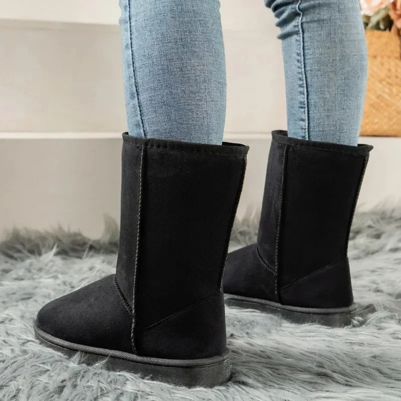 Botas de neve de meia panturrilha para mulheres, sapatos plataforma, casual, sólido, tamanho grande, alta qualidade, moda inverno, à venda