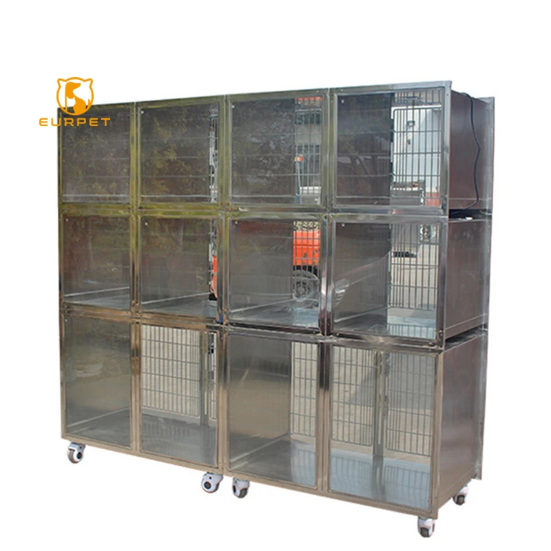 EUR PET large excellent-quality modular pet display cage with dirt receiving plate and brake wheel for veterinary