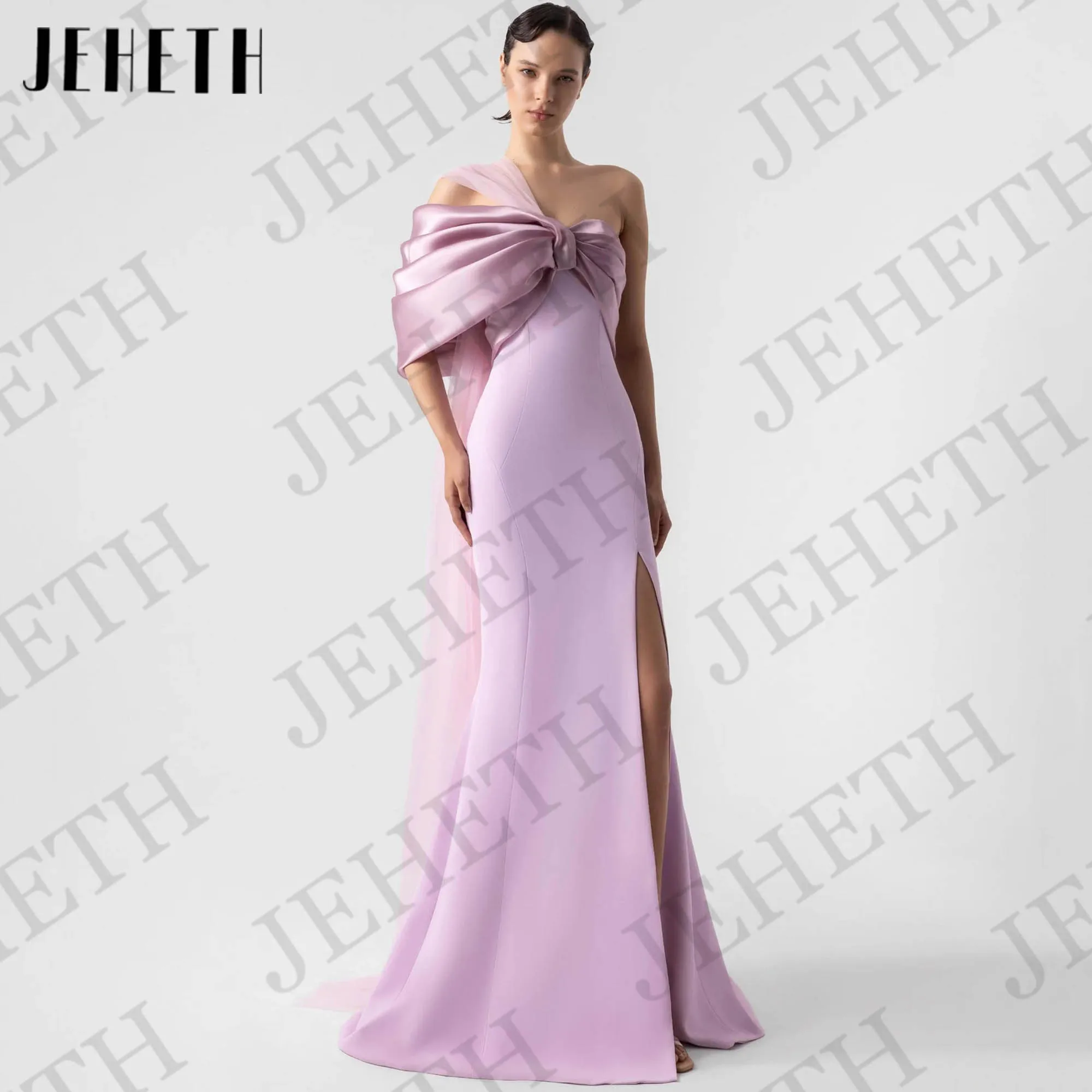 

JEHETH Evening Dresses Mermaid Sexy One Shoulder Prom Gowns Elegant High Slit Satin Party Dress Woman Customized فساتين س