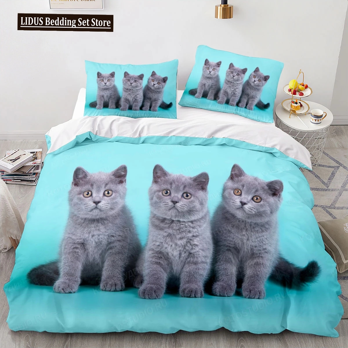 

3D Animal Cat Quilt Cover 3D Large Printed Double Size Quilt Cover Bedding Set Single Set