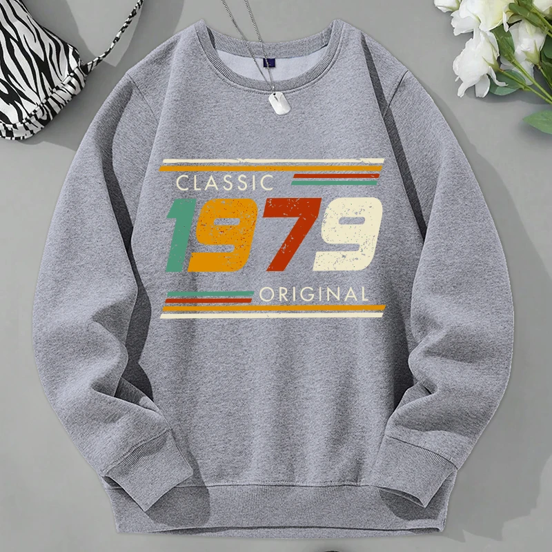 

1979 Simple Letter Printed Sportswear Male Fleece Warm Sweatshirt Simple Crewneck Pullover Street Oversize Autumn Men'S Clothes