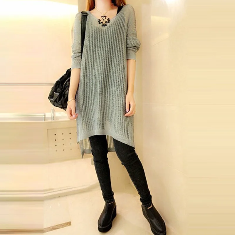 Black Korean Knit Hollow Out Pullover Casual Loose Sunscreen Knitwears Tops New Summer Mesh Sweater Long Sleeve O-neck Pullovers