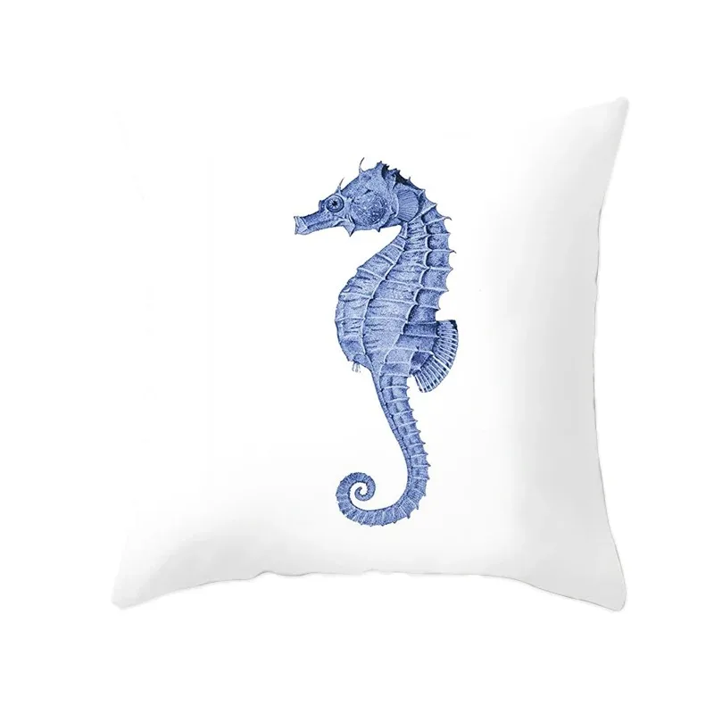 Office Living Room Home Pillowcase Car Ornaments Seahorse Seaweed Pattern Pillowcase