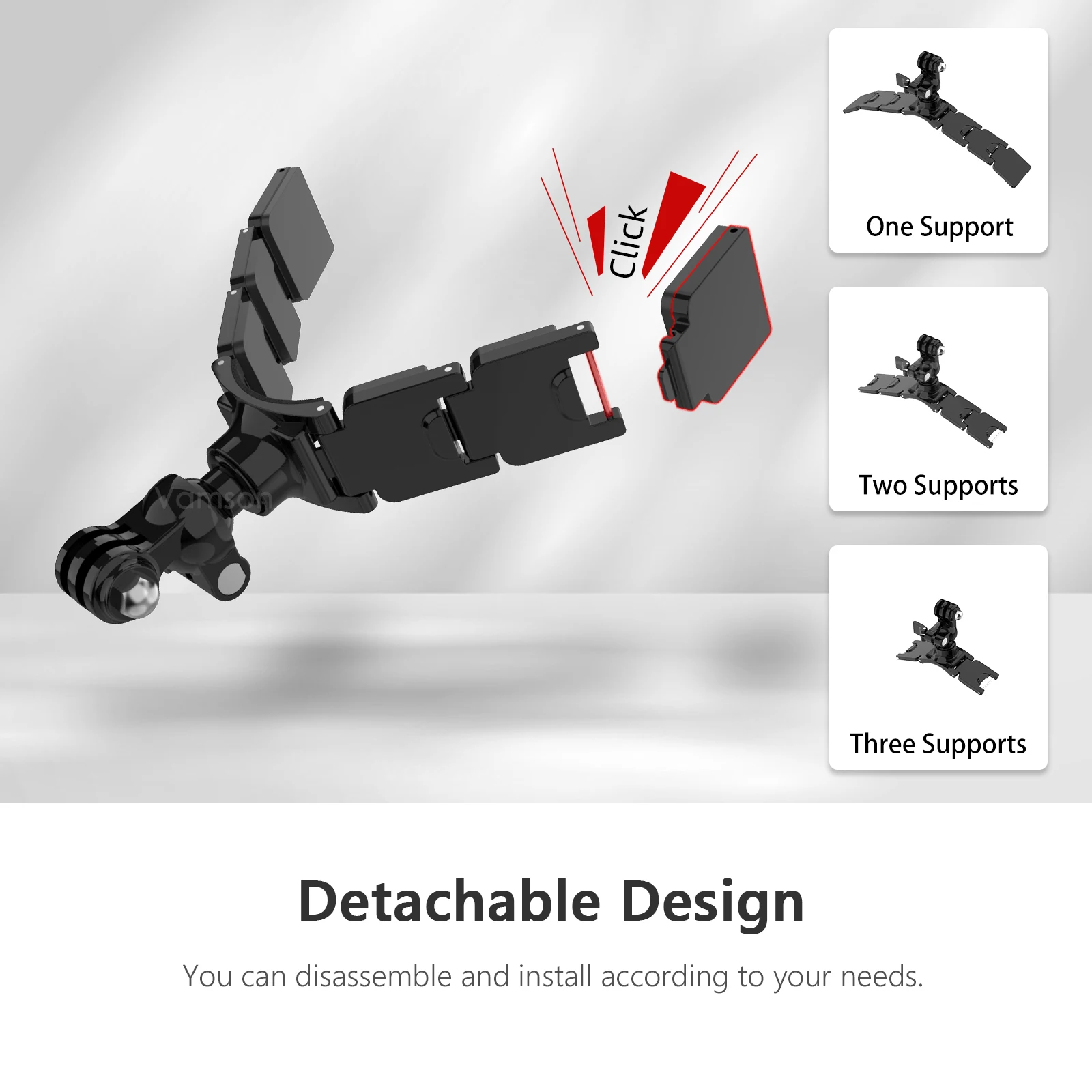 Vamson 오토바이 헬멧 휴대폰 거치대 헬멧 턱 스탠드 마운트, 고프로 히어로 12 11 10 인스타 360 X3 DJI 액션 카메라 액세서리