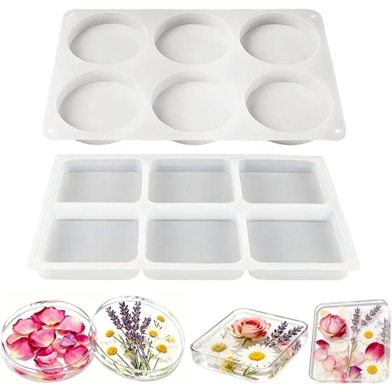 

【COMELY】Силиконовые формы для эпоксидной смолы для изготовления подставок под кружки, круглые и квадратные, 4 дюйма.
