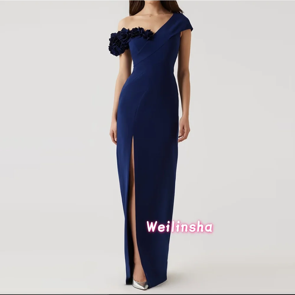 

Индивидуальное платье для матери невесты с рюшами на одно плечо, элегантное, с цветочным декором, для выпускного вечера, с разрезом по боку, для гостей на свадьбу