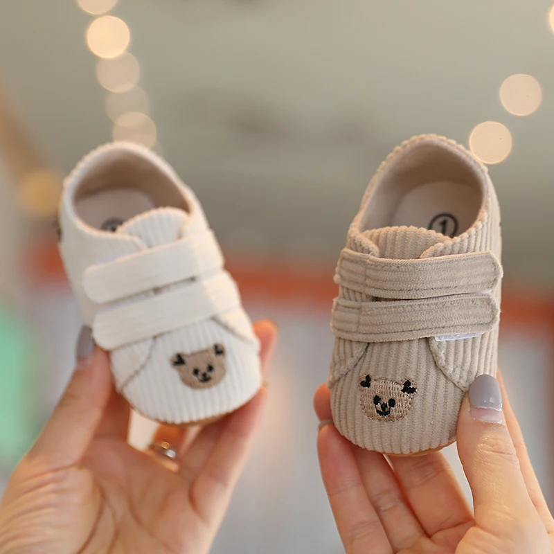 Klassieke Babyschoen Jongen Meisje Baby Schattig Dier Gezicht Casual Platte Sneaker Baby Enkellaars Katoenen Rubber Antislip Warme Wandelschoenen