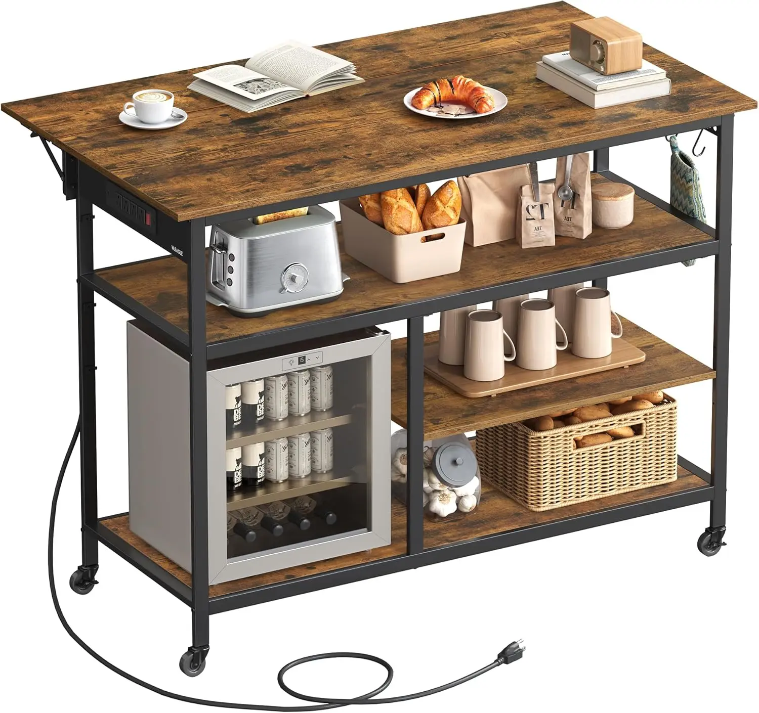 

Kitchen Island Drop Leaf, 47.2" Width Rolling Kitchen Cart Power Strip, Extendable Worktop, Workbench,Pegboard, Adjustable Shelf