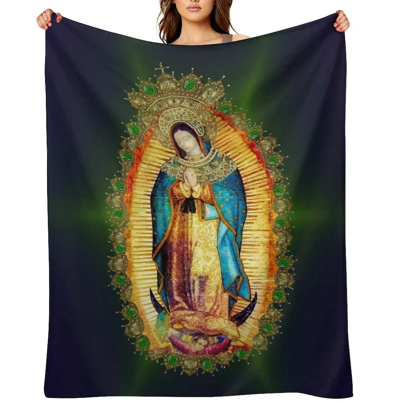 

Our Lady of Guadalupe Mexican Virgin Mary Aztec Mexico Throw Blanket Comforter Flannel heavy to sleep Softest Blankets