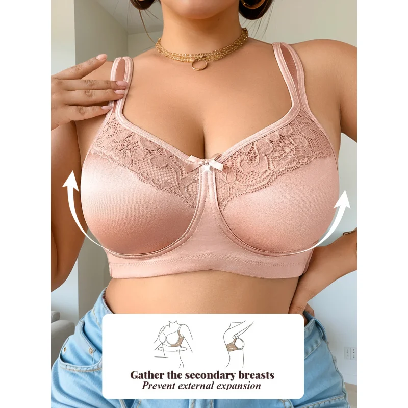 

Lace Splicing Plus Size Women'S Bra, Casual Comfortable Easy Underwear Skin-Friendly Beautiful Back Soft