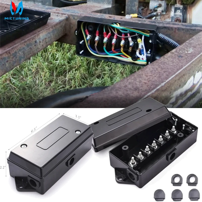 

MICTUNING 7 Way Electrical Trailer Wire Junction Box Waterproof 7 Port ABS Terminal Connector RV Light Cord Plug Wiring
