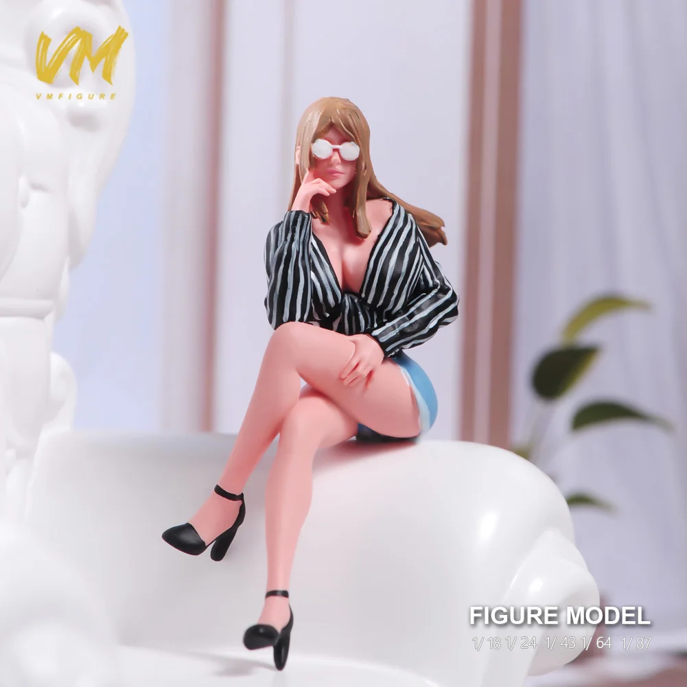 1/87 1/64 1/43 1/24 1/18 Anime Characters Sitting Woman with Glasses Scene Figure Model Miniature Dolls Toy For Collection