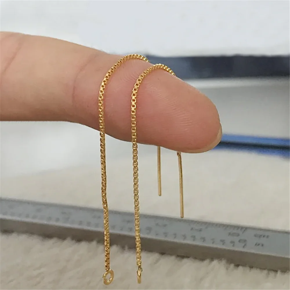 14K Gold Filled Box Chain Ear Threaders w/ Open Ring for Earring Jewelry Making 0.8mm