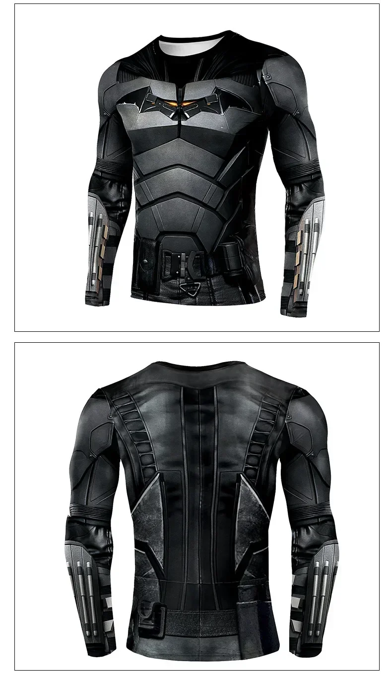 خارقة بات بروس واين تأثيري حلي تي شيرت الصالة الرياضية ملابس رياضية طويلة/قصيرة الأكمام اللياقة البدنية تي شيرت هالوين زي حفلة