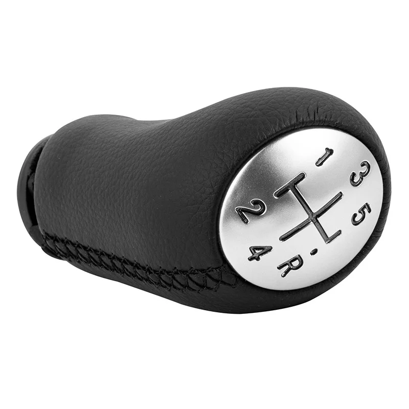 Manual 5 Speed + R For Renault Clio Logan Scenic MK2 Gear Lever Shifter Trim Leather Knob GearStick Pen Handle Headball Chrome