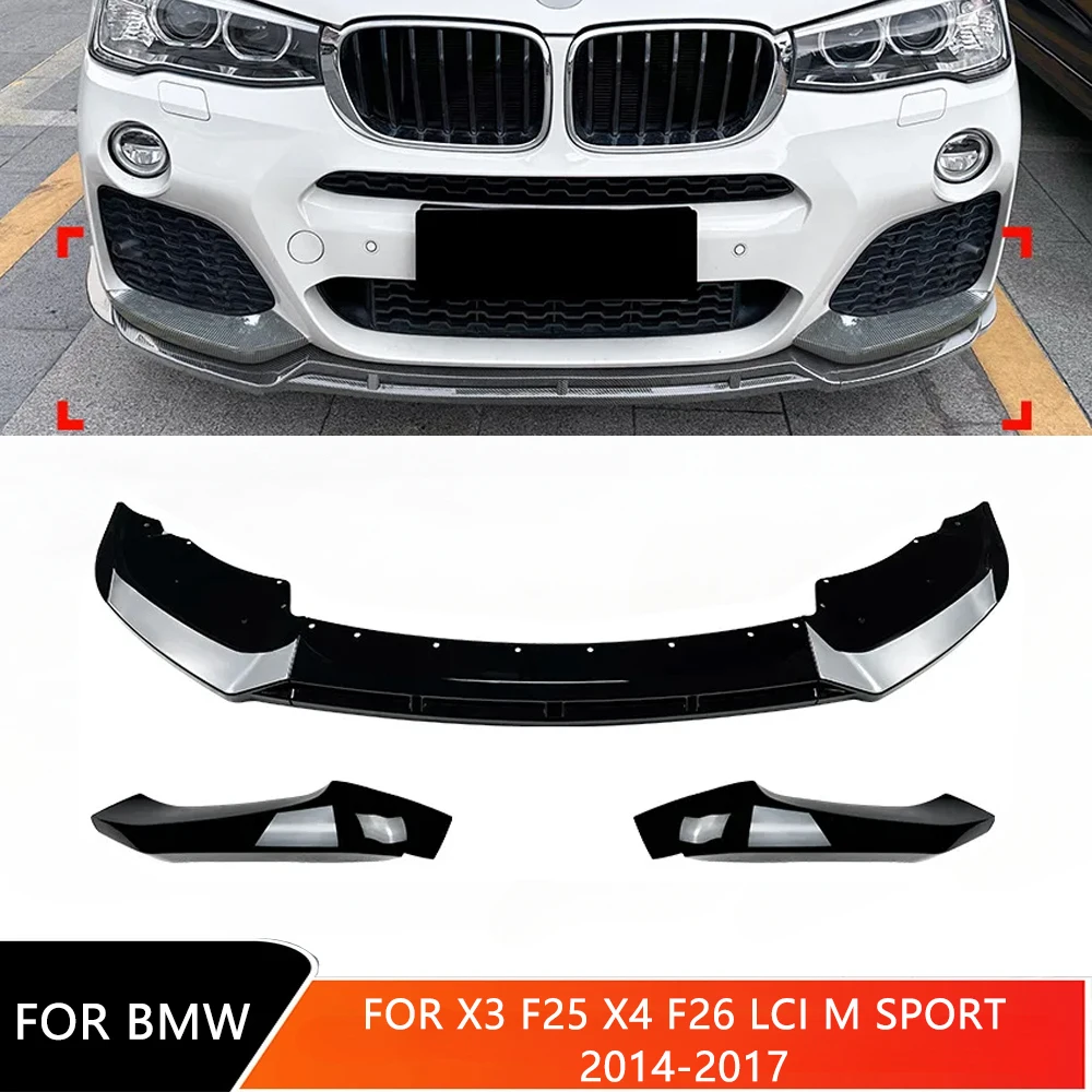 

For BMW X3 F25 X4 F26 LCI M Sport 2014-2017 Car Front Bumper Lip Splitter Spoiler Gloss Black Canard Diffuser Body Kit Tuning