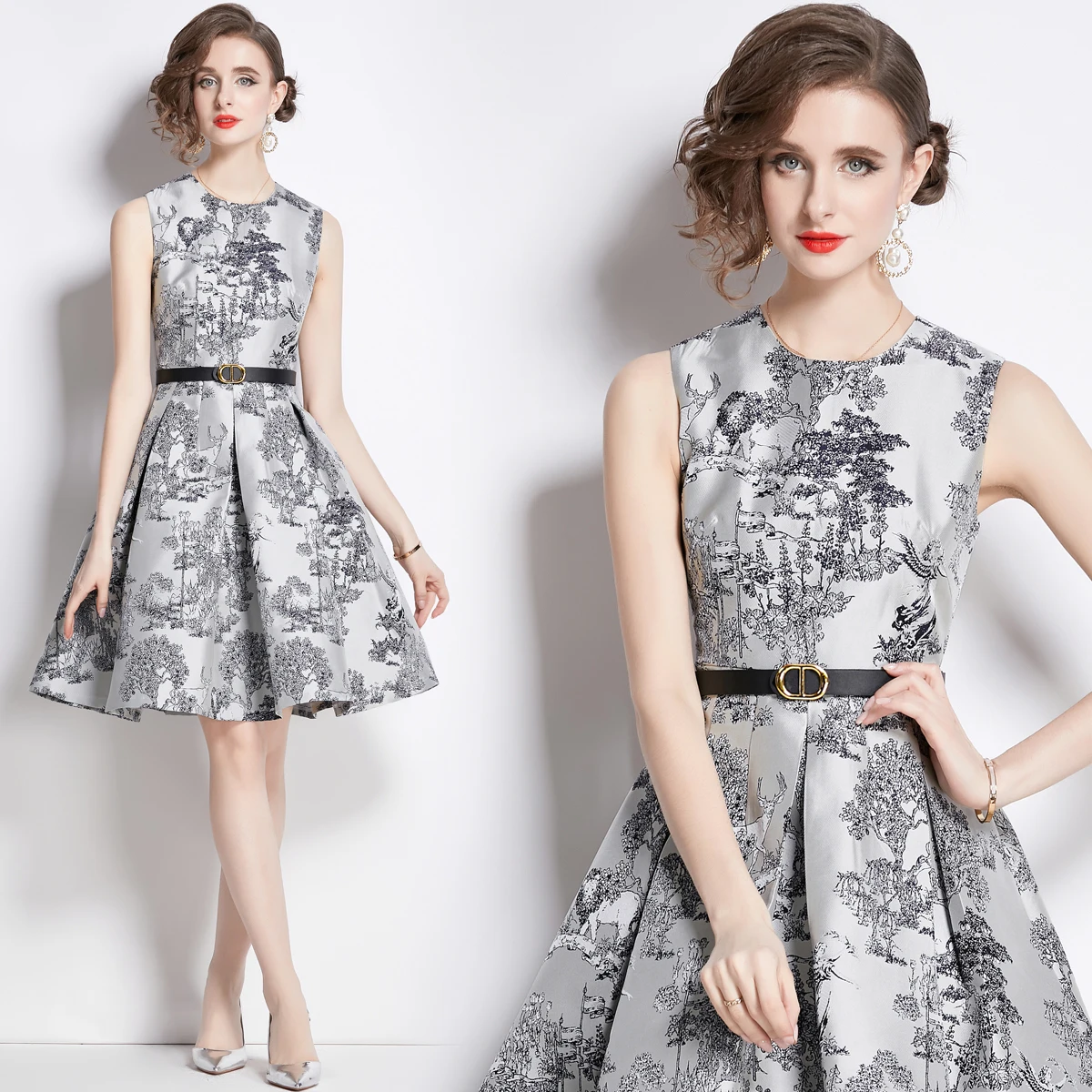 Spring/summer Party Printing New Waist-slimming Skirt Vintage Hepburn Dress for Women Evening Dresses Clothing