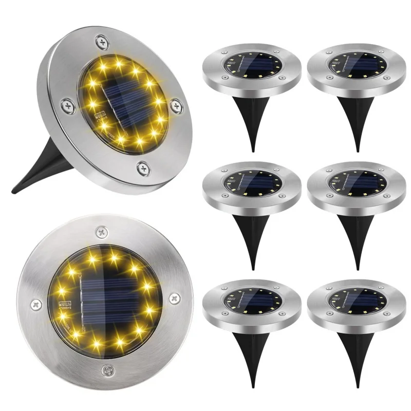 

4 Pcs 8/10/12/16/20 LED Solar Power Disk Light Outdoor Garden Solar Underground Light Deck Light Spotlight Buried Solar Led Lamp