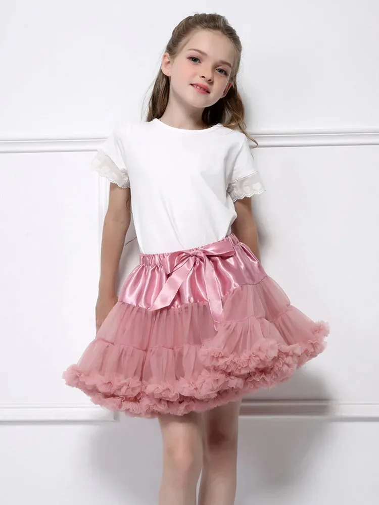 HOT Girls Tutu Skirts Solid Fluffy Tulle Princess Ball Gown Pettiskirt Kids Ballet Party Performance Dress for Children