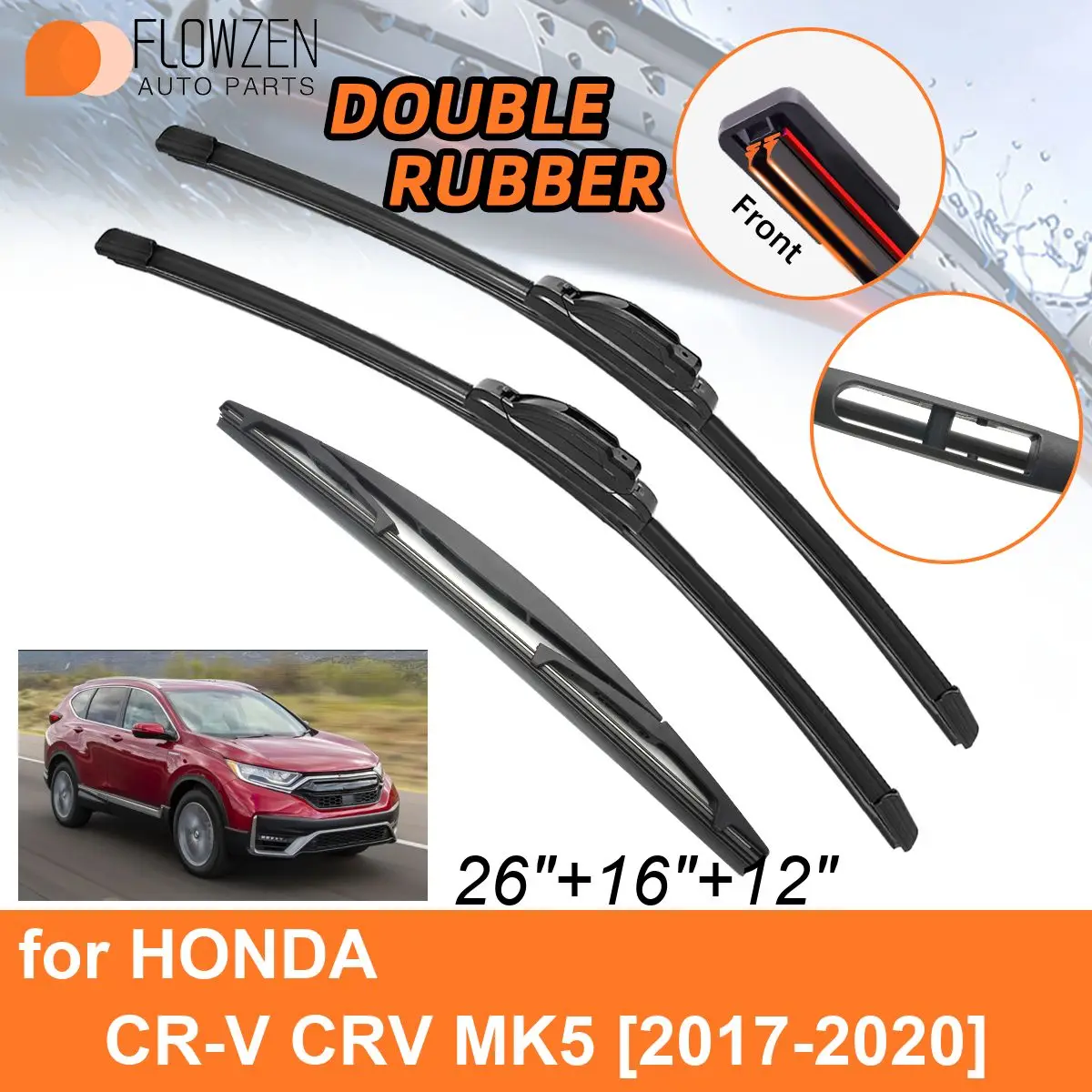 

Двойные резиновые автомобильные дворники для HONDA CR-V CRV MK5 2017-2020, передние и задние щетки, аксессуары для лобового стекла 2017 2018 2019