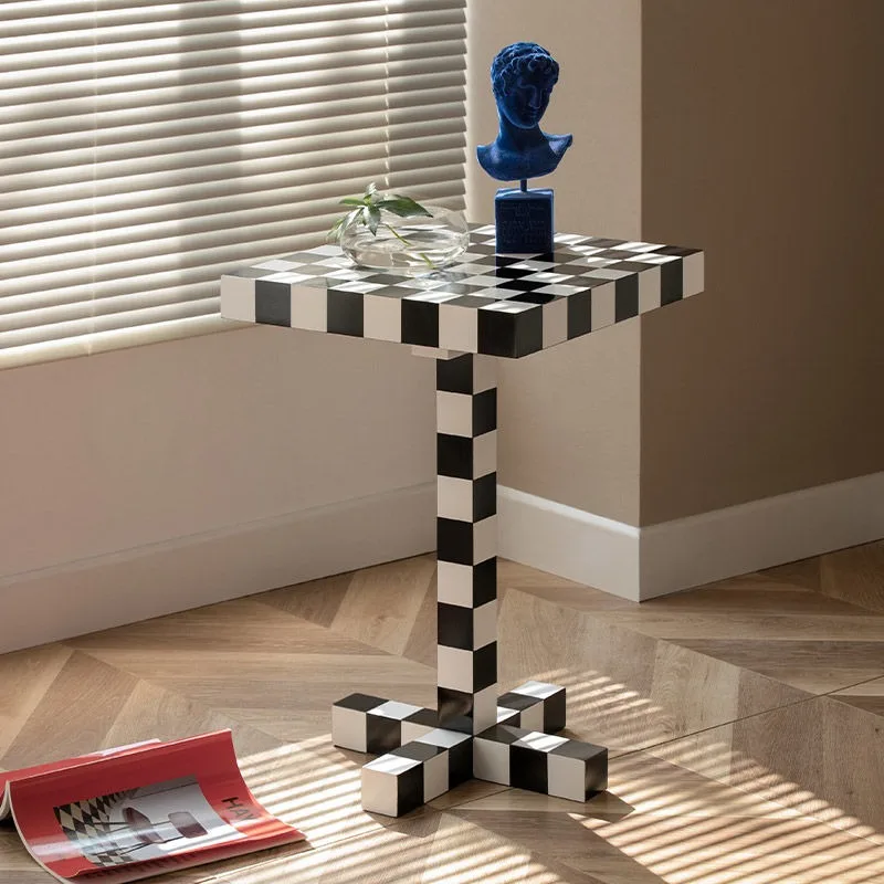 French Designer Ins Style Checkerboard Small Side Table, Modern Small Square Table, Light Luxury Home Small Coffee Table