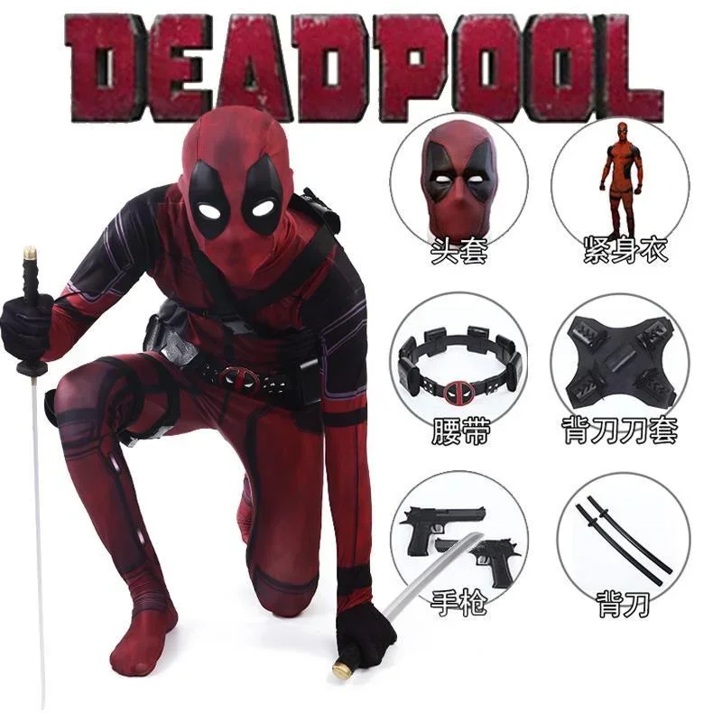 A 2025 Deadpool kostium Cosplay garnitur dla dzieci Anime superbohater Halloween śmierć kelner elastan usługi dla dorosłych trykot nowy xjr89