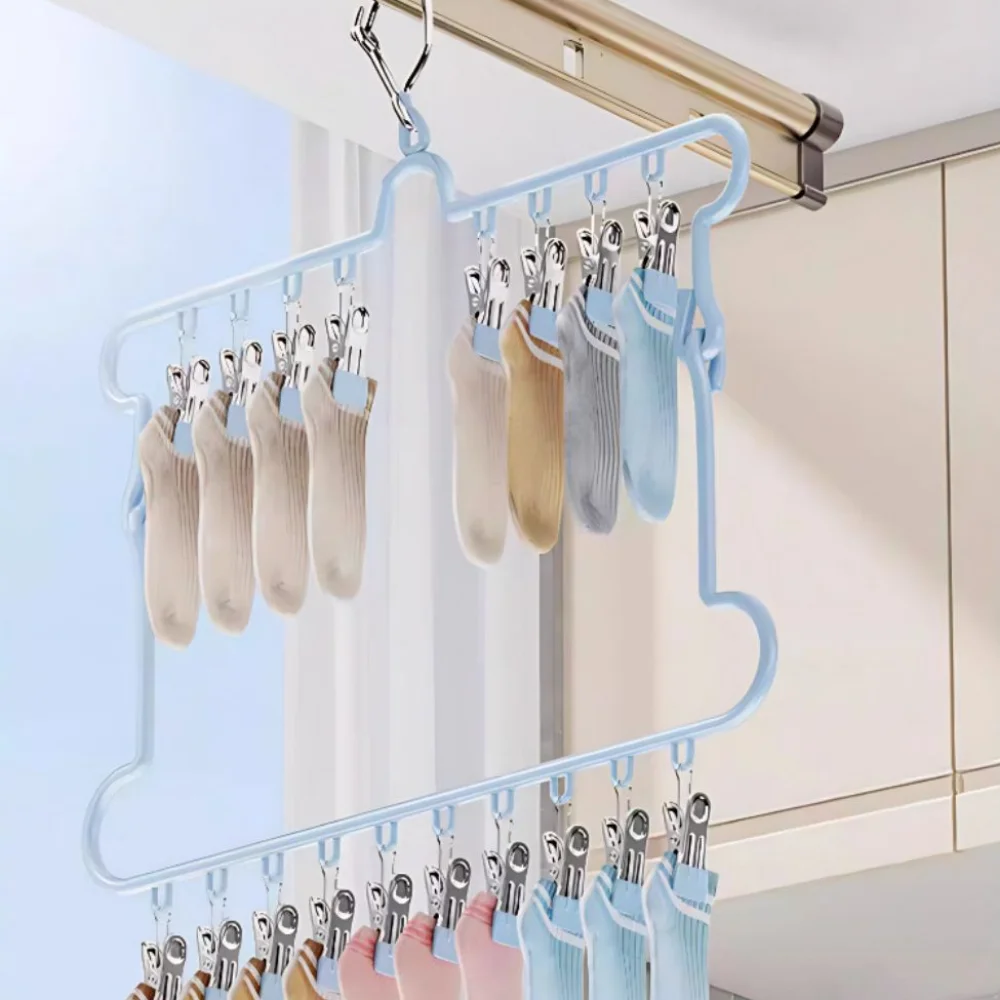 

Multifunctional Folding Stainless Steel Clothespin Household Portable Laundry Hanger Clothesline Peg Clothes Drying Towel Drying