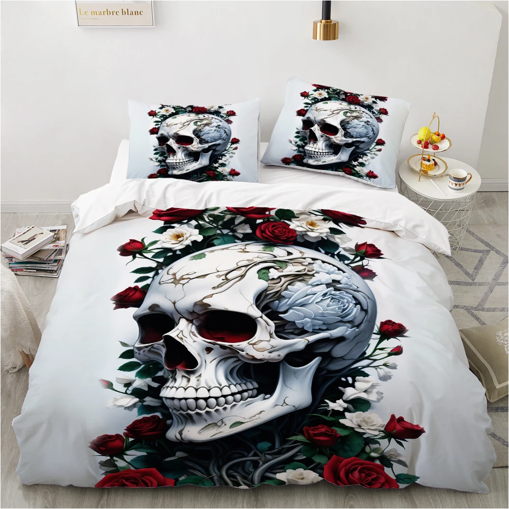 

3D Skull Bedding Set Duvet_Quilt_Comforter Cover Sets Bed Linen Halloween King Queen Full Size Gothic Duvet Cover Home Textiles