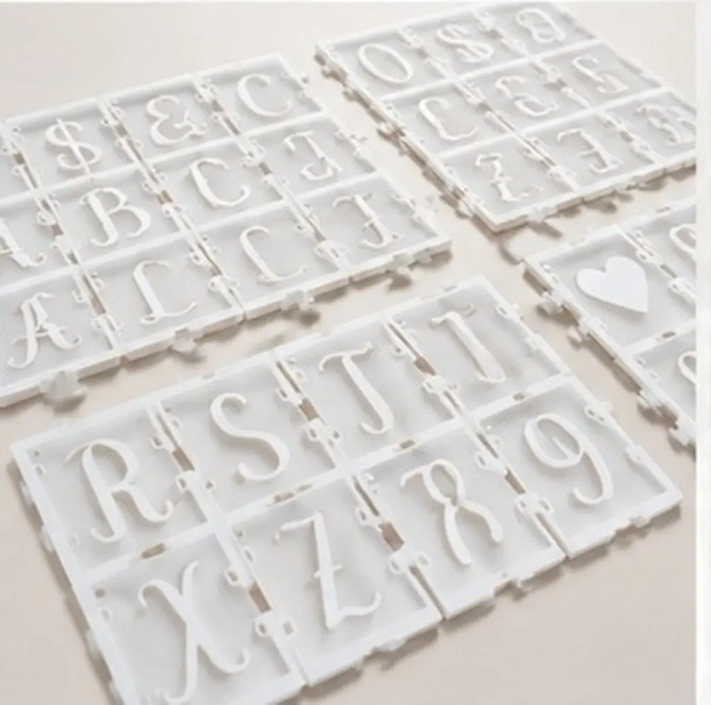 42Pcs Letter Symbol Stencils Pet Reusable Interlocking Hollow Alphabet Number Templates for Spray Painting DIY Graffiti Wall