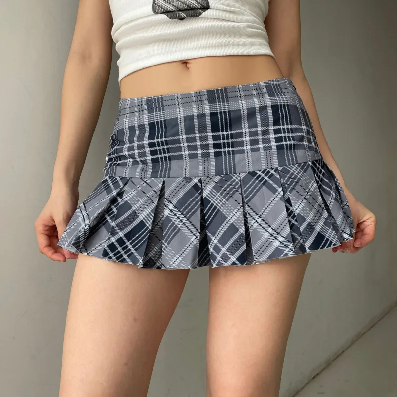 

Slimming A-Line Skirt Bla Pleated ort Skirt Low Waist Street Sle Women's Faion Trendy Abstract Print PU Material