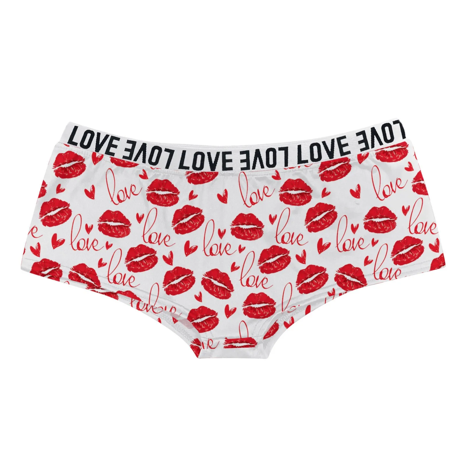 Sexy Lips Print Brief Valentine\'s Day Lingeie High Waist Boyshort Love Underpants Female Underwear