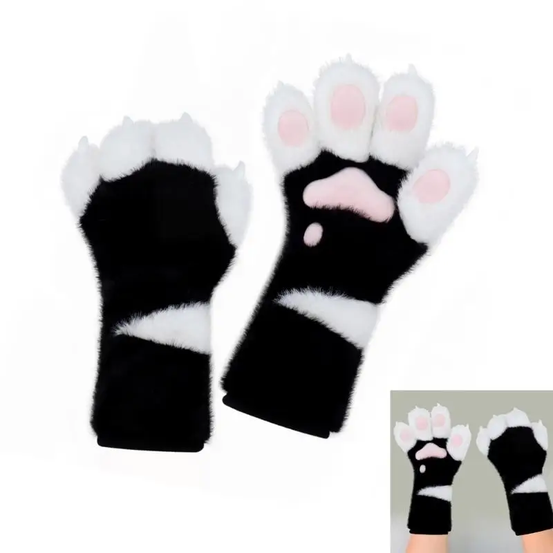 Faux Furs Plush Cats Claw Gloves Fursuit Animal Foxes Paws Mittens Halloween Cosplay Costume Accessories Adult Kids 6XDA