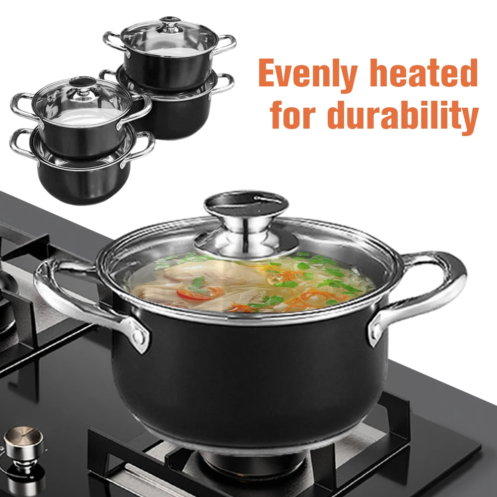 

1 Set Stainless Steel Cookware Set with Glass Lid Universal Cooking Pot Combination Leak Proof Soup Pot Set for Home Kitchen