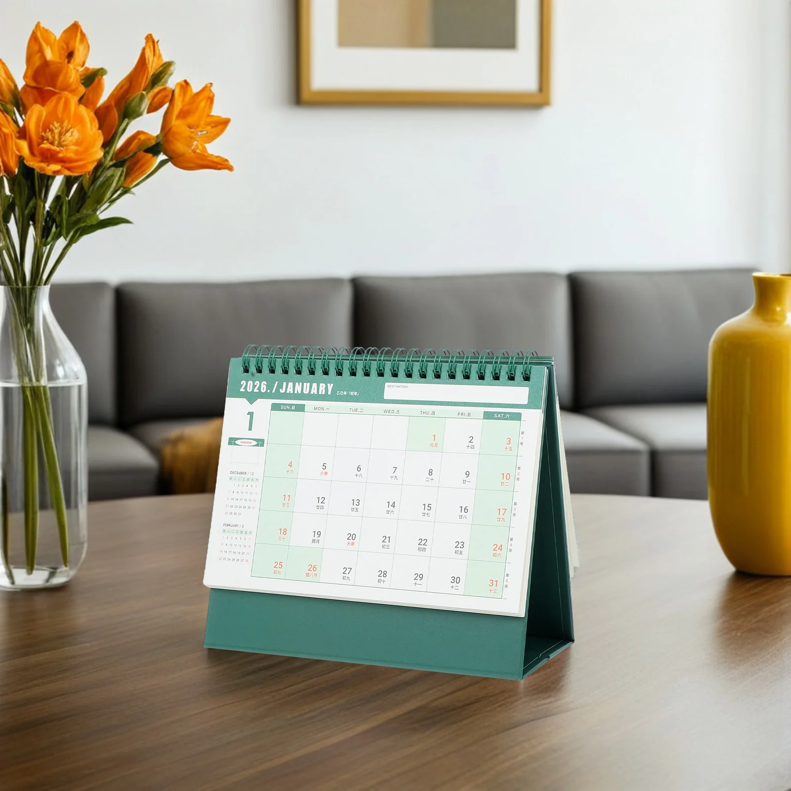 2pcs Desk 2026 Standing Flip Desktop Calendar Twin Wire Binding Daily Planner For Office Home Study Green 2026 Desktop Calendar