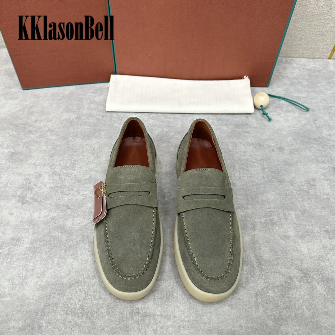 11.18 KKlasonBell Men\'s Cow Suede / Genuine Leather Loafers Fashion Simple Sewing Slip-On Casual Shoes